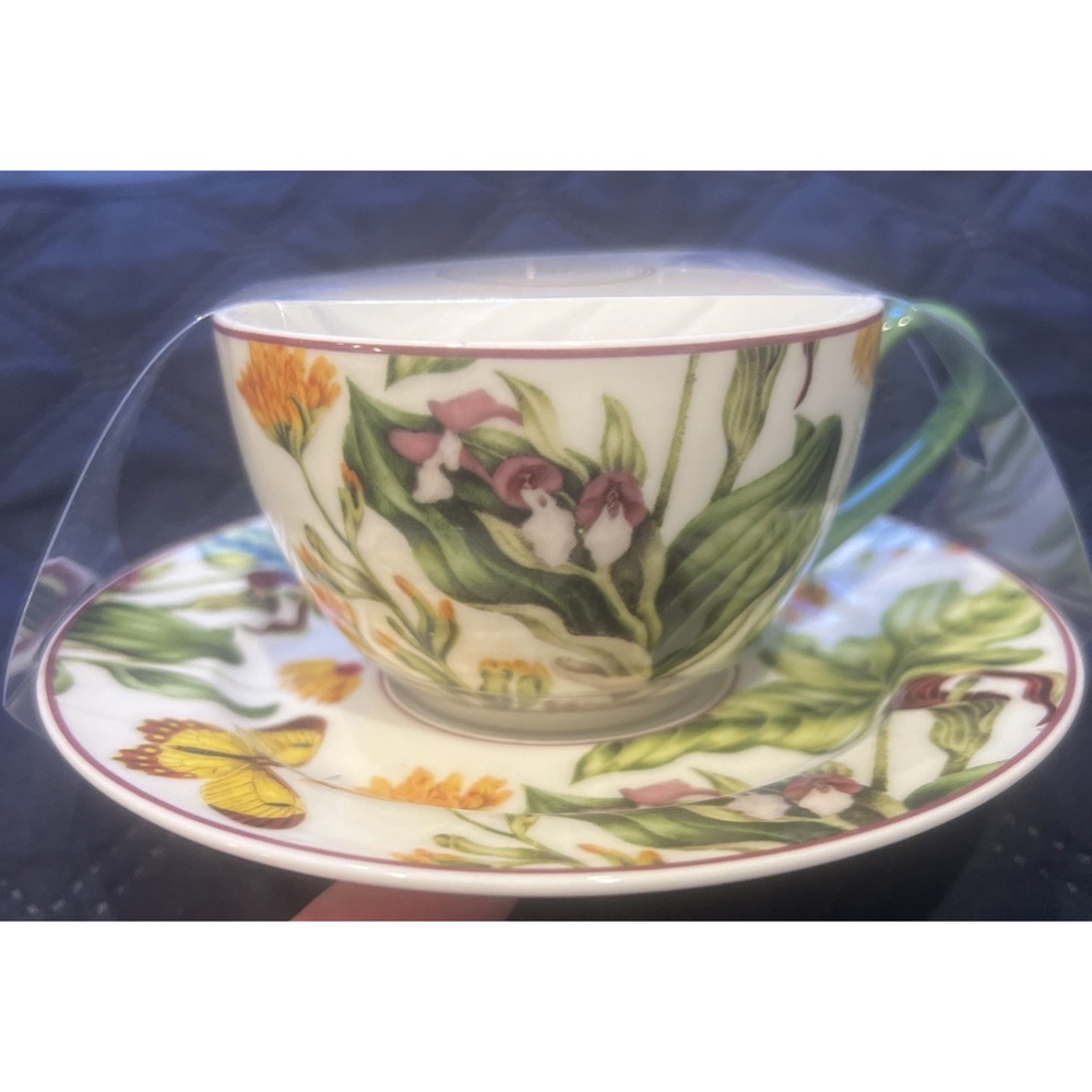 NEW GRACE TEA WARE BUTTERFLIES FLOWERS CUP & SAUCER SET